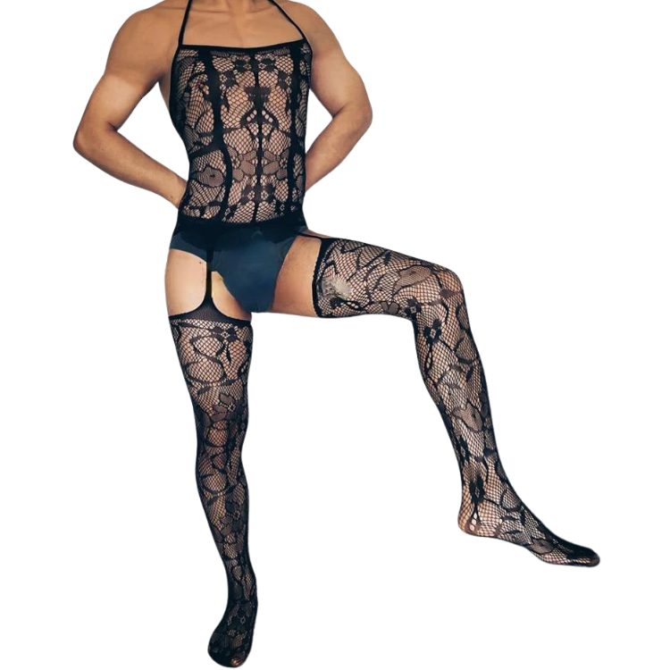 Mesh Charm Suspender One Piece Stockings