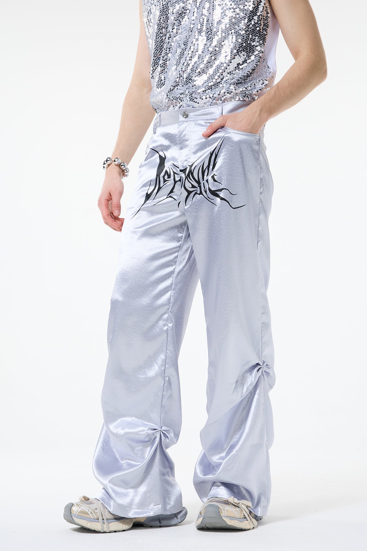 Metro Balance Print Satin Straight Pants