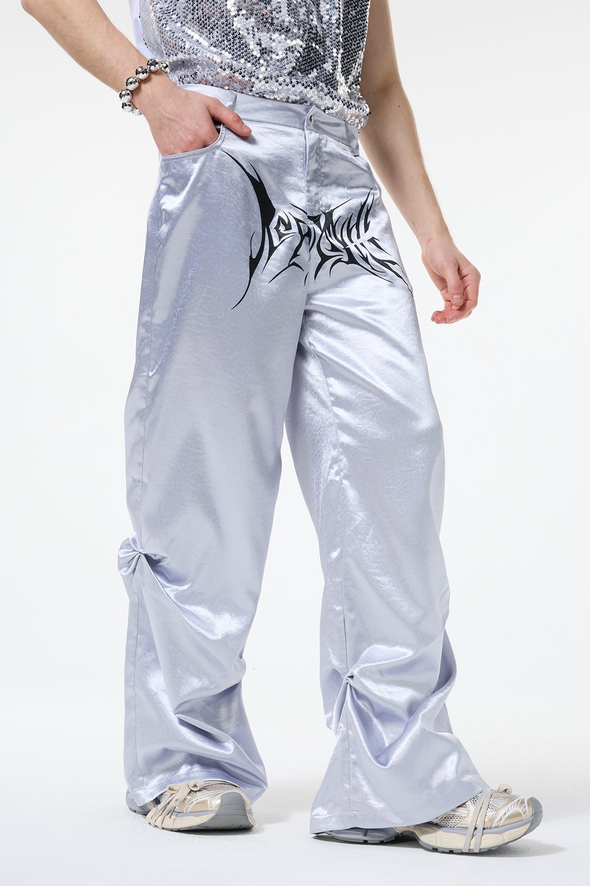 Metro Balance Print Satin Straight Pants