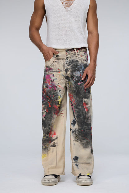 Metro Fade Graffiti Straight Cargo Jeans