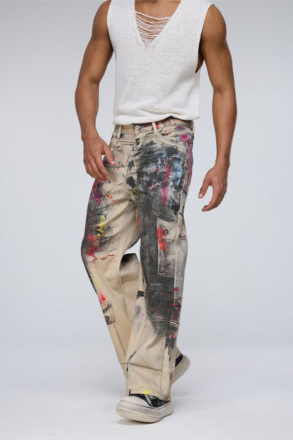 Metro Fade Graffiti Straight Cargo Jeans