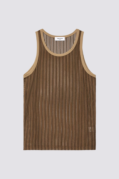 Mild Tension Stripe Cutout Tank Top Brown