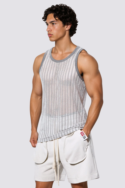 Mild Tension Stripe Cutout Tank Top Grey