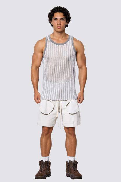 Mild Tension Stripe Cutout Tank Top Grey