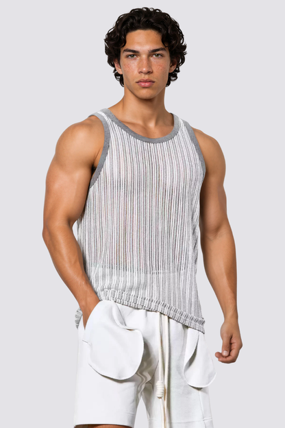 Mild Tension Stripe Cutout Tank Top Grey
