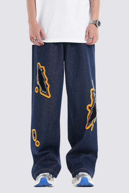 Mirror Crash Ripped Straight Jeans Blue
