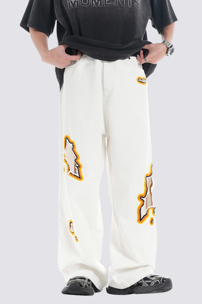 Mirror Crash Ripped Straight Jeans White