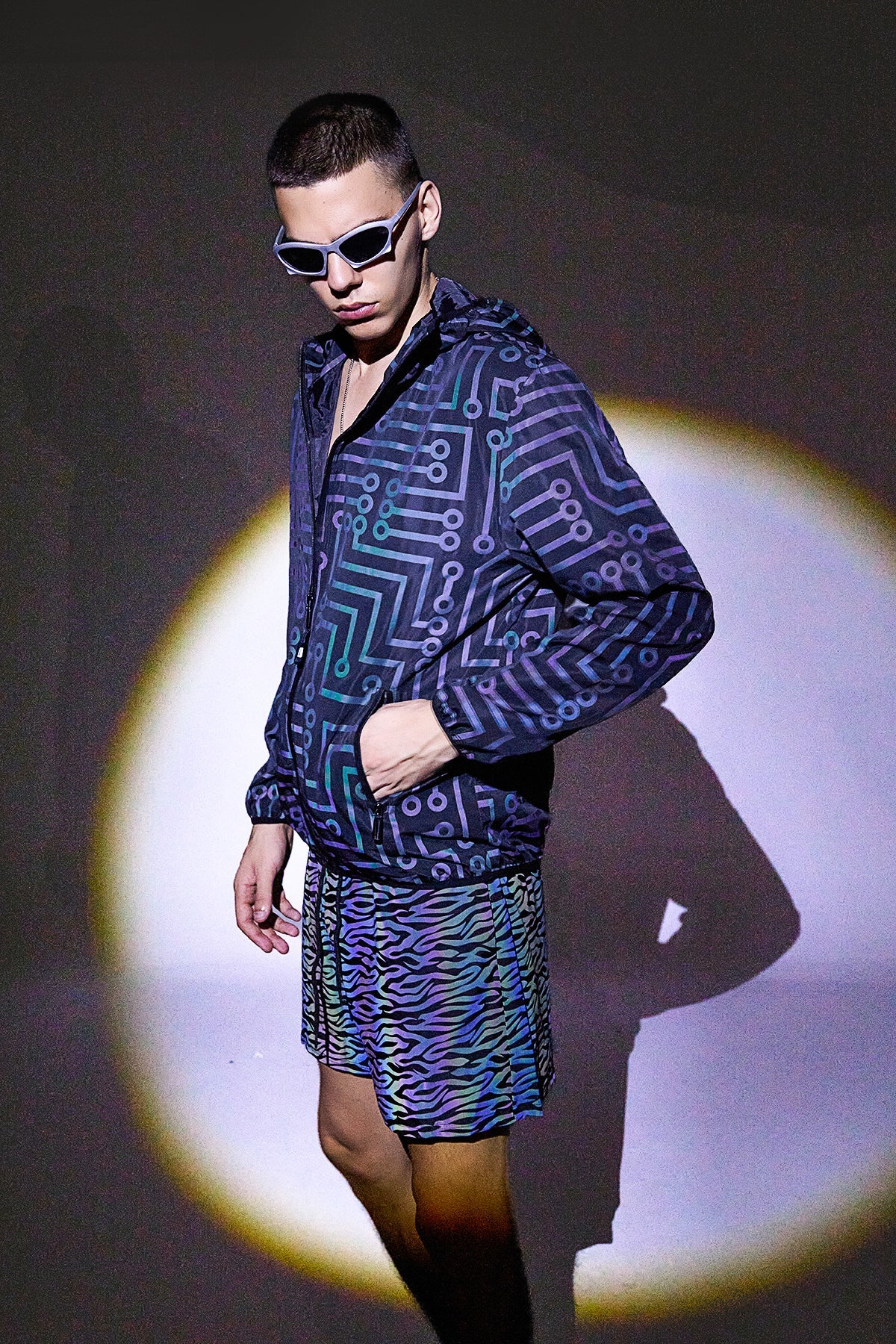 Mirror Finish Circuit Punk Hooded Jacket