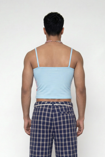Mist Tone Print Spaghetti Crop Top