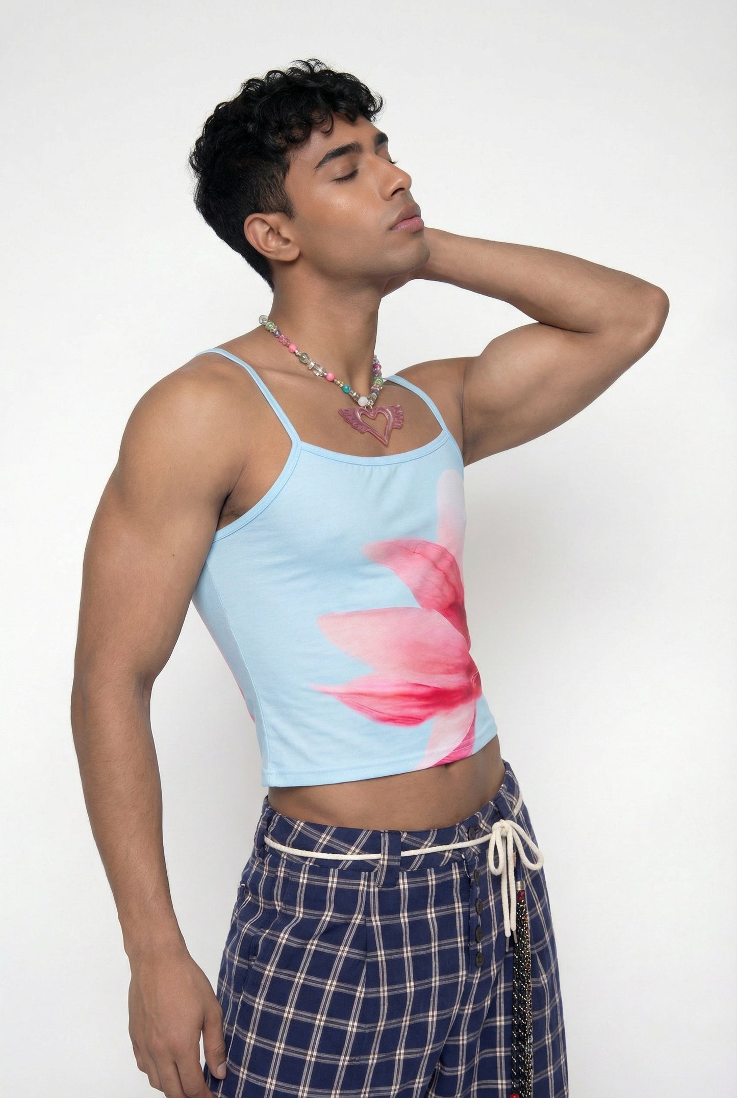 Mist Tone Print Spaghetti Crop Top