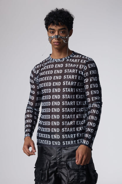Mist Trace Letter Print Mesh Top