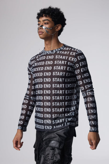 Mist Trace Letter Print Mesh Top