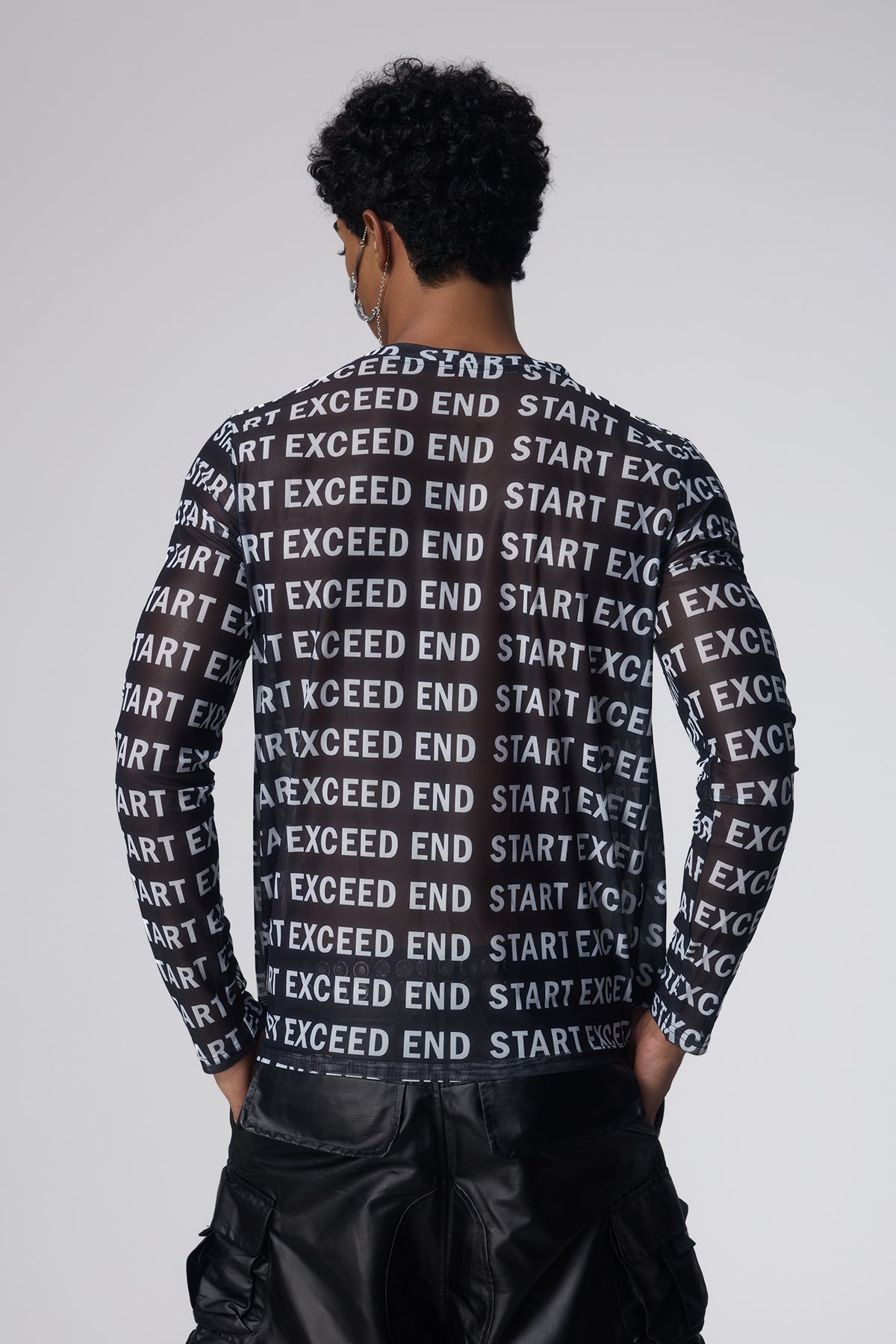 Mist Trace Letter Print Mesh Top