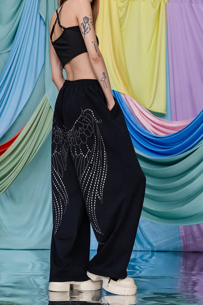 Mono Drip Rhinestone Wide Leg Pants