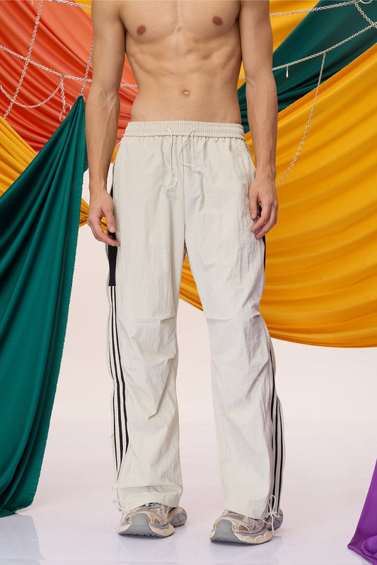 Mono Path Striped Straight Pants Grey