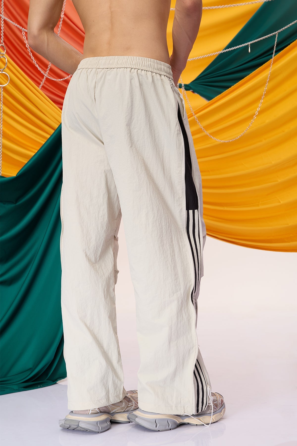 Mono Path Striped Straight Pants Grey