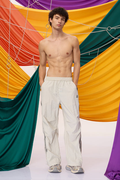 Mono Path Striped Straight Pants Grey