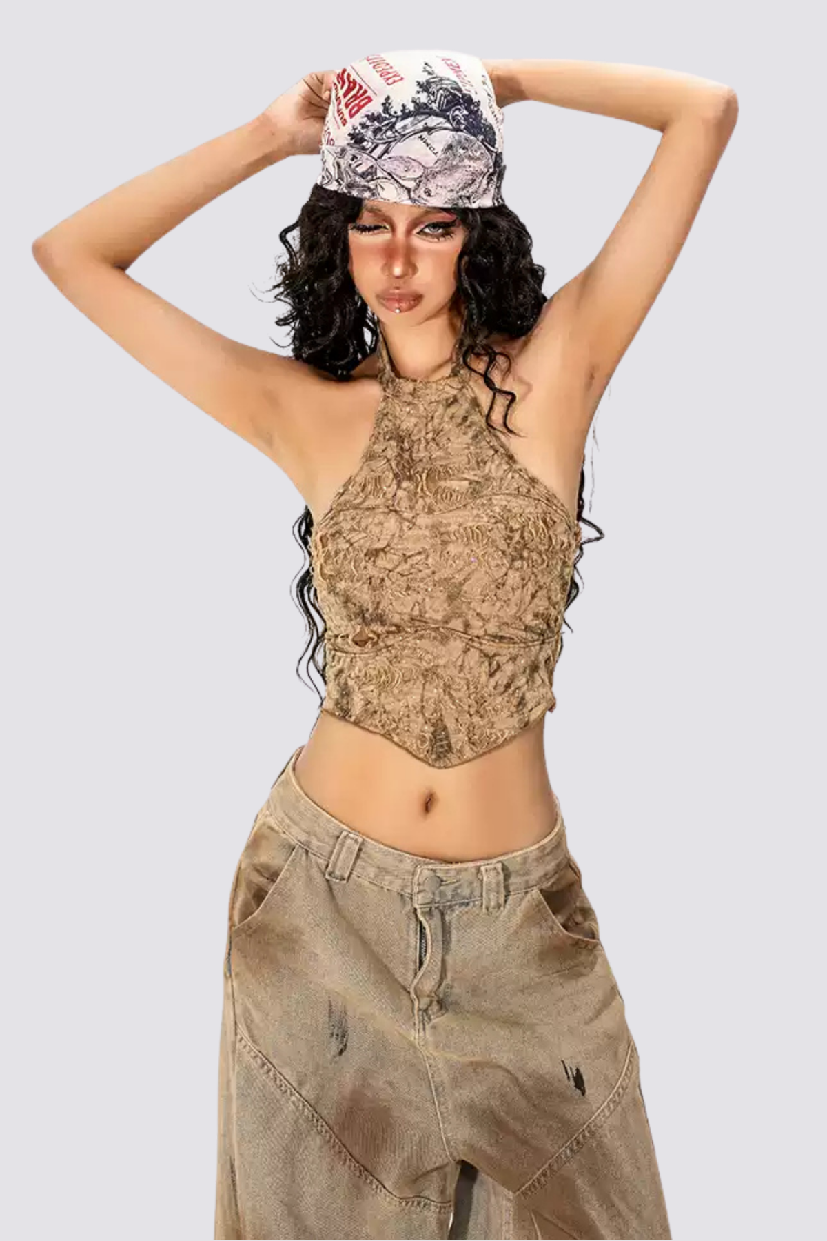 Motion Rise Halter Neck Dye Crop Top