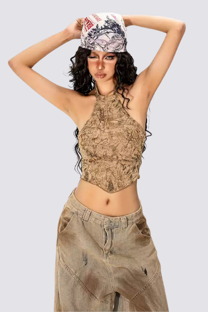 Motion Rise Halter Neck Dye Crop Top