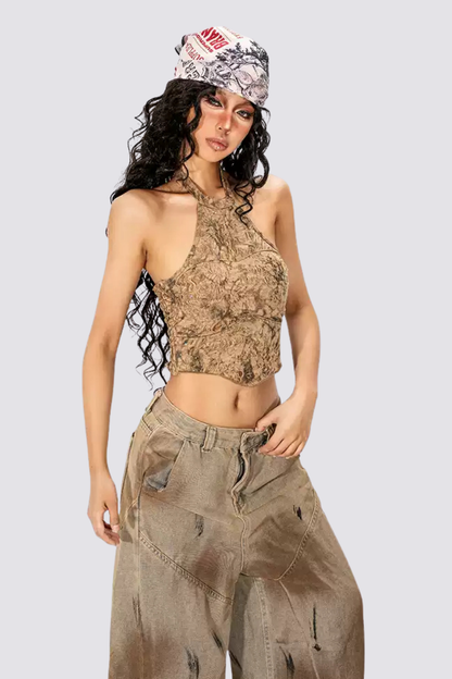 Motion Rise Halter Neck Dye Crop Top