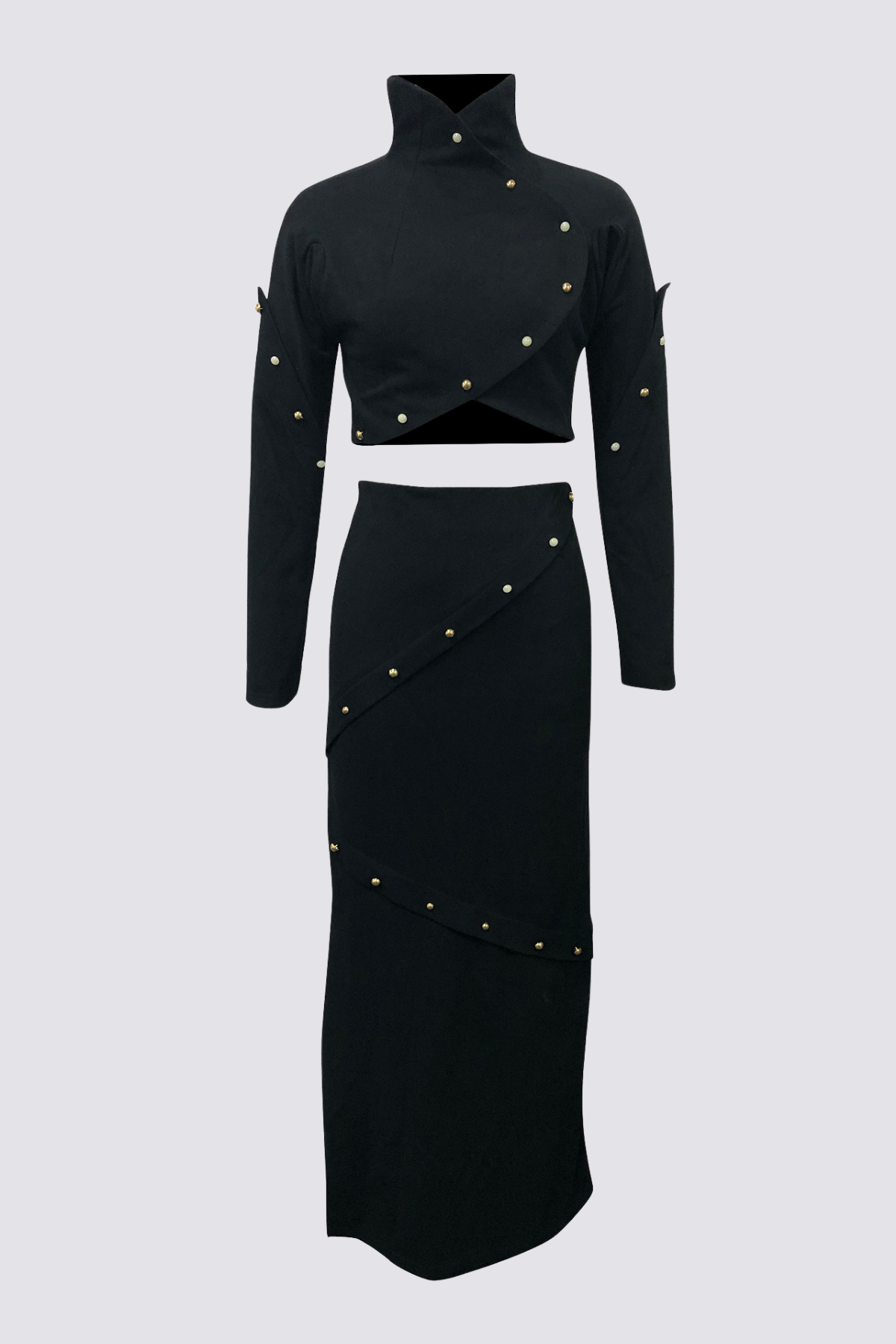 Murk Wrap Long Sleeve Button Skirt Set