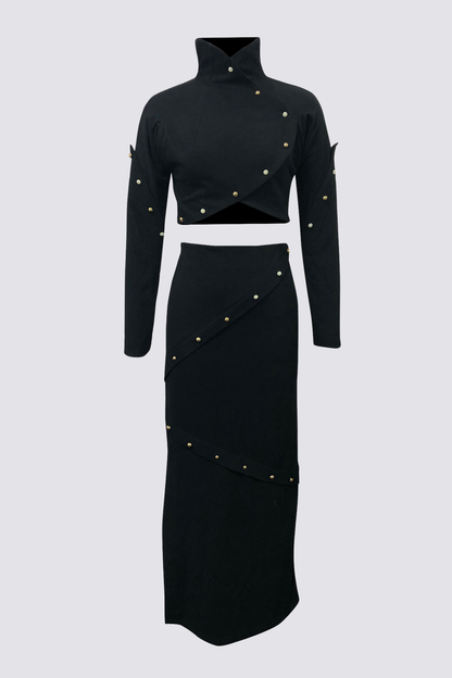 Murk Wrap Long Sleeve Button Skirt Set