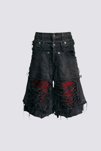 Muted Rinse Ripped Capri Jeans Black