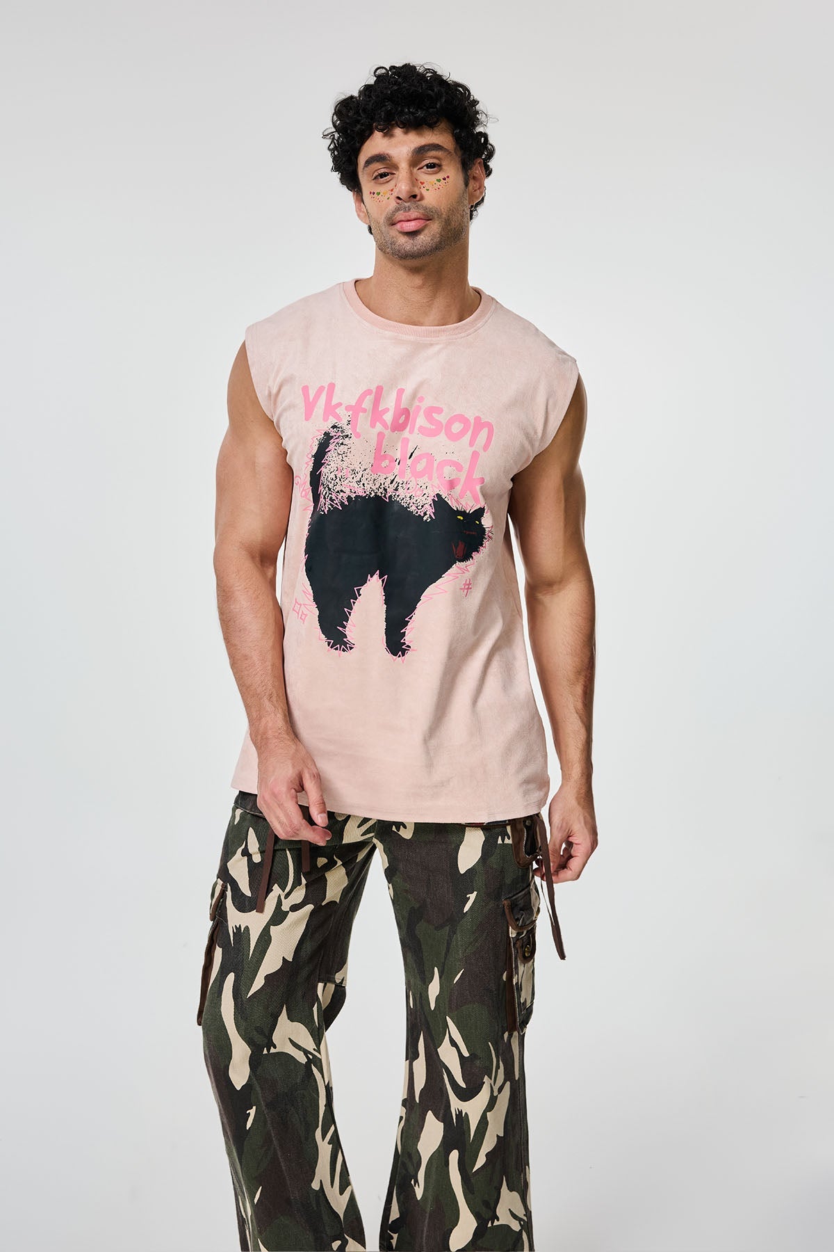 Muted Trace Print Sleeveless Top