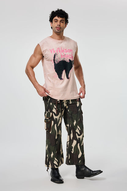 Muted Trace Print Sleeveless Top