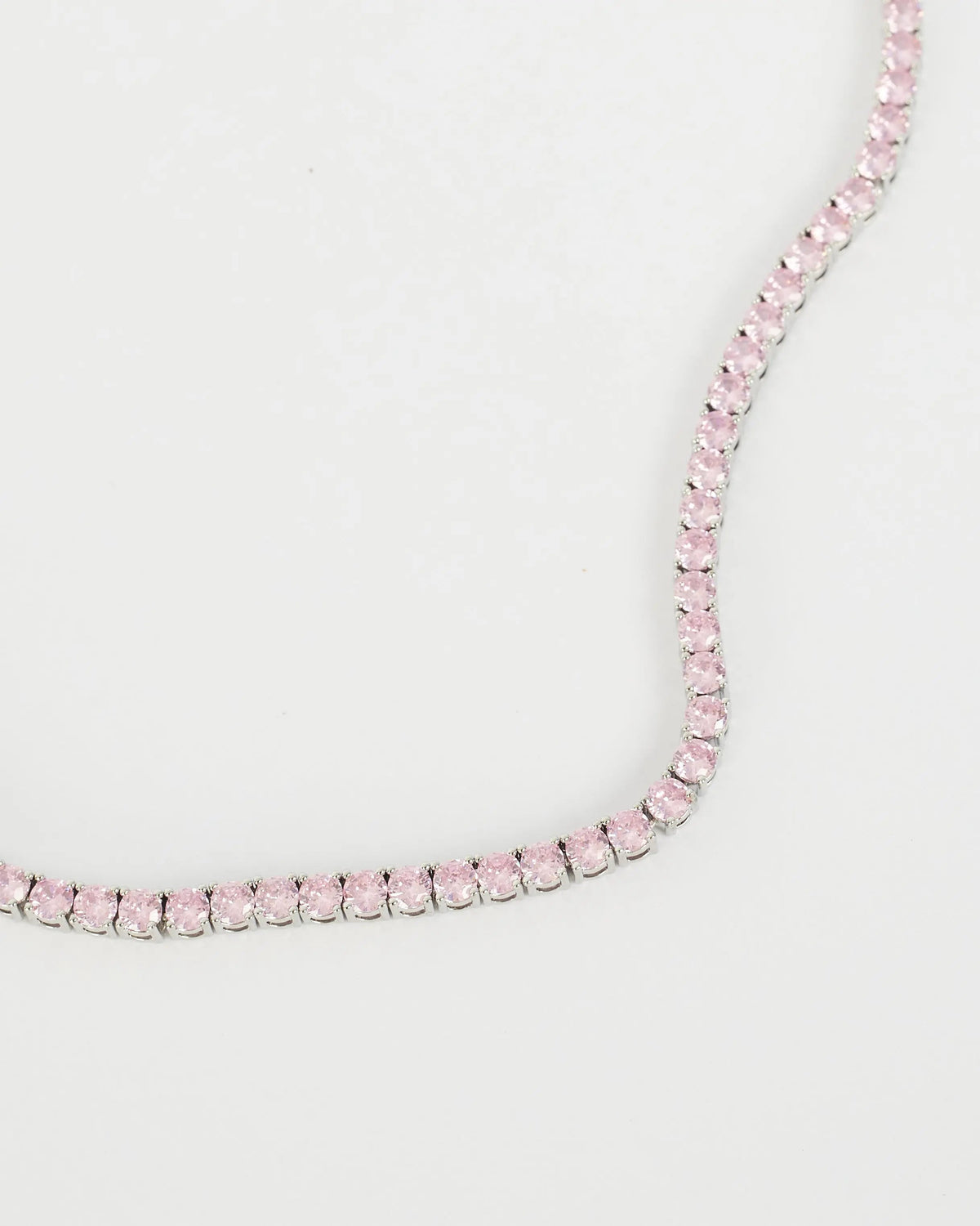 Pink Tennis Necklace - White Gold
