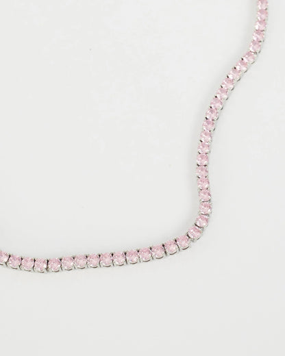 Pink Tennis Necklace - White Gold
