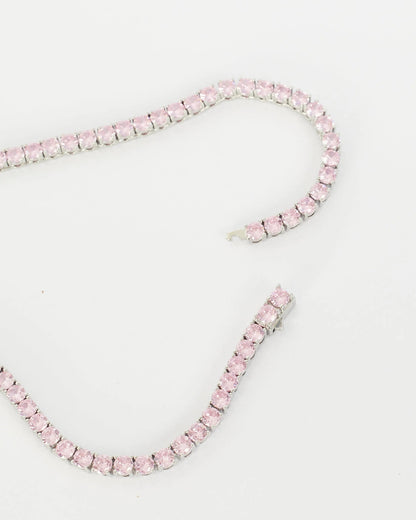 Pink Tennis Necklace - White Gold