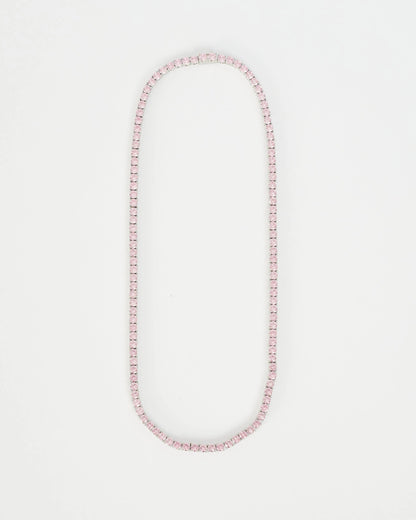 Pink Tennis Necklace - White Gold