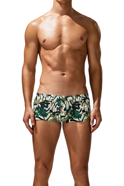 Men's Cotton Boxer Briefs - Botanical Print Breathable Underwear