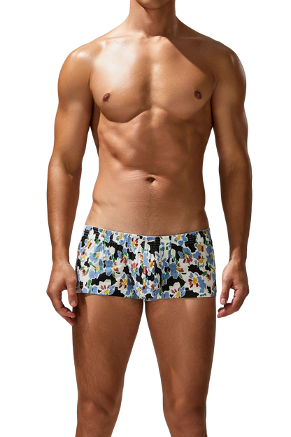 Men's Cotton Boxer Briefs - Botanical Print Breathable Underwear
