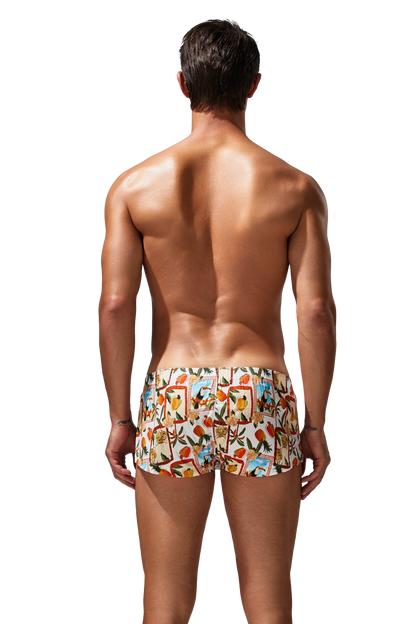 Men's Cotton Boxer Briefs - Botanical Print Breathable Underwear