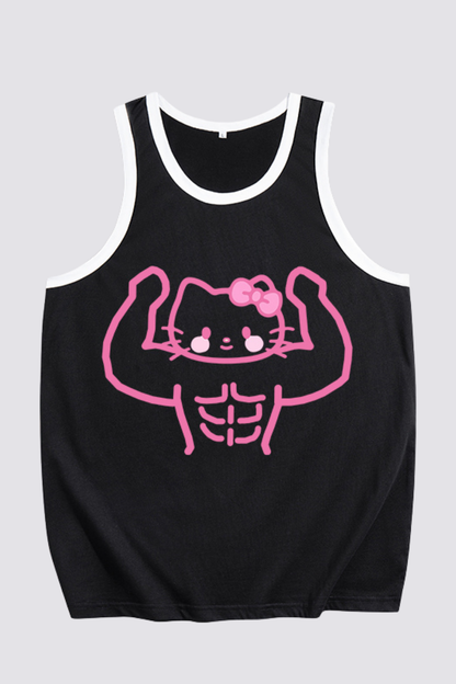 Naked Edge Cat Print Sleeveless Top Black