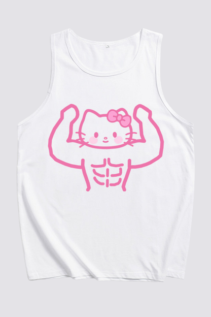 Naked Edge Cat Print Sleeveless Top Apricot