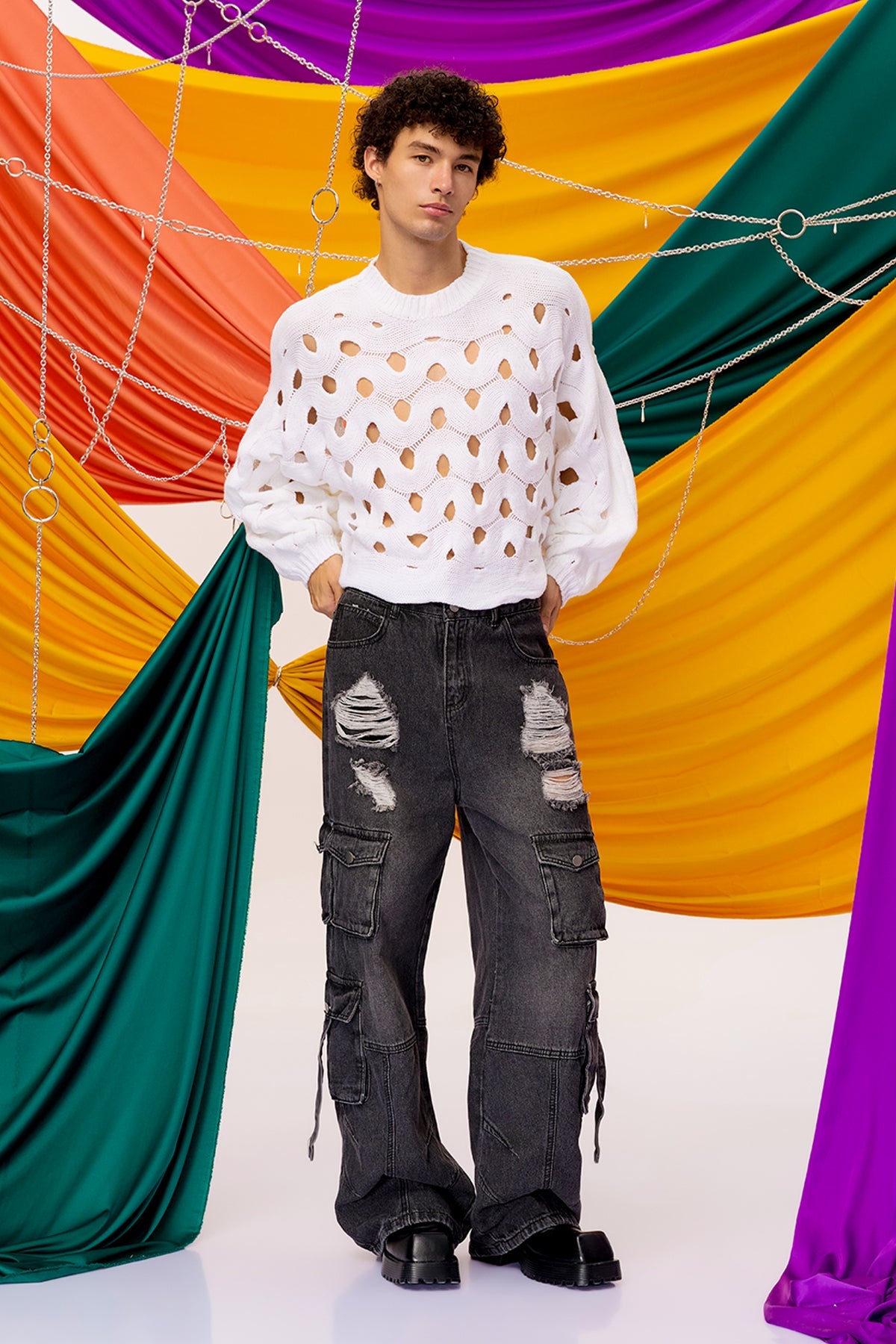 Natural Interlock Cutout Long Sleeve Knit Top