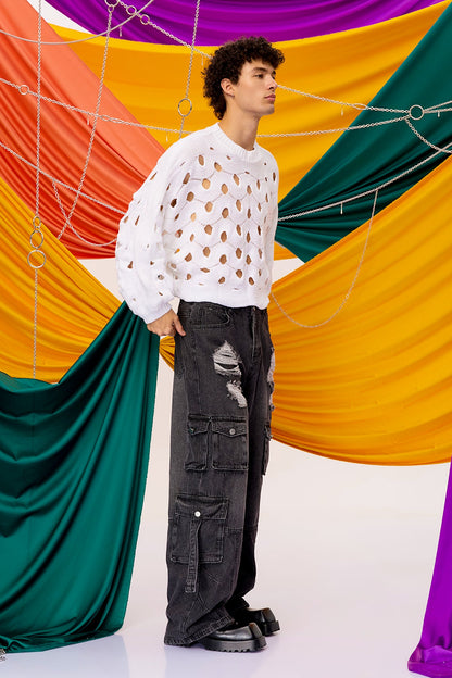 Natural Interlock Cutout Long Sleeve Knit Top