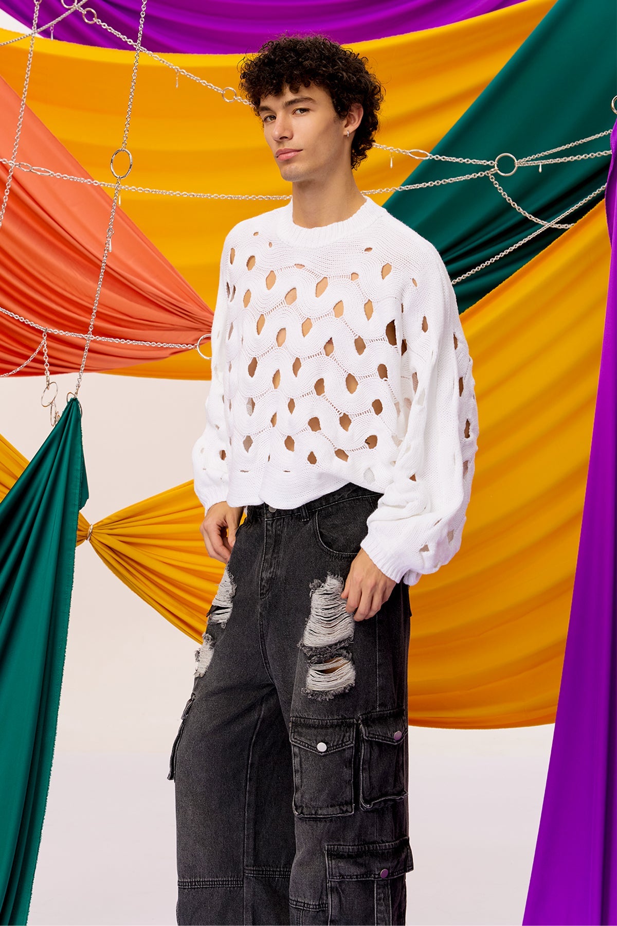 Natural Interlock Cutout Long Sleeve Knit Top