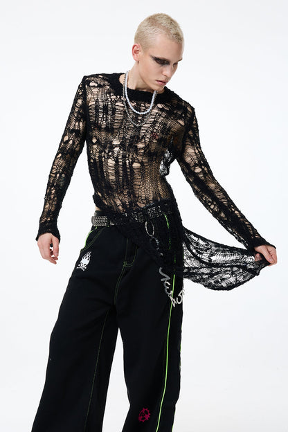 Natural Loop Knit Long Sleeve Asymmetric Top