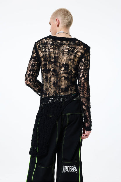 Natural Loop Knit Long Sleeve Asymmetric Top