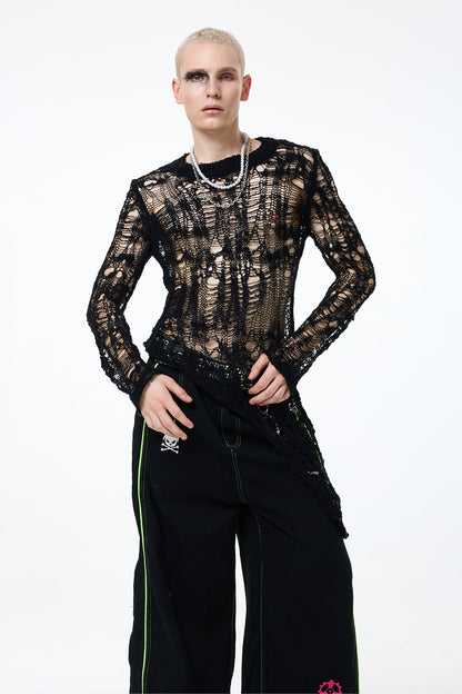 Natural Loop Knit Long Sleeve Asymmetric Top