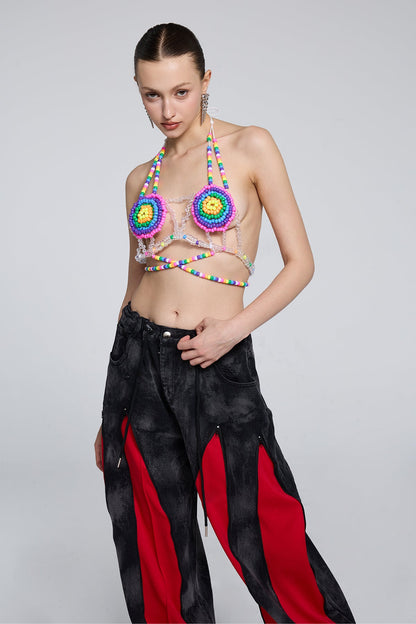 Neon Flow Beaded Halter Neck Top