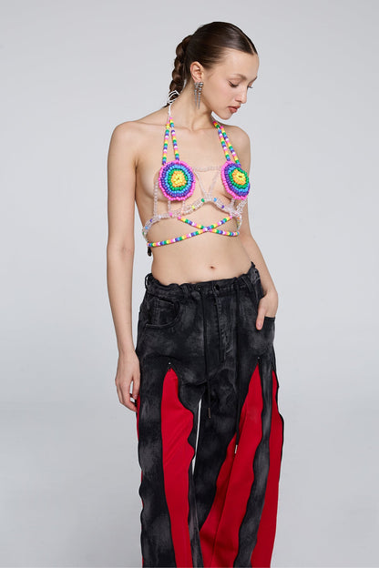 Neon Flow Beaded Halter Neck Top