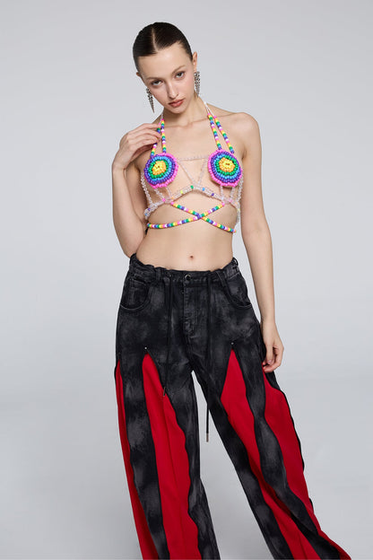 Neon Flow Beaded Halter Neck Top