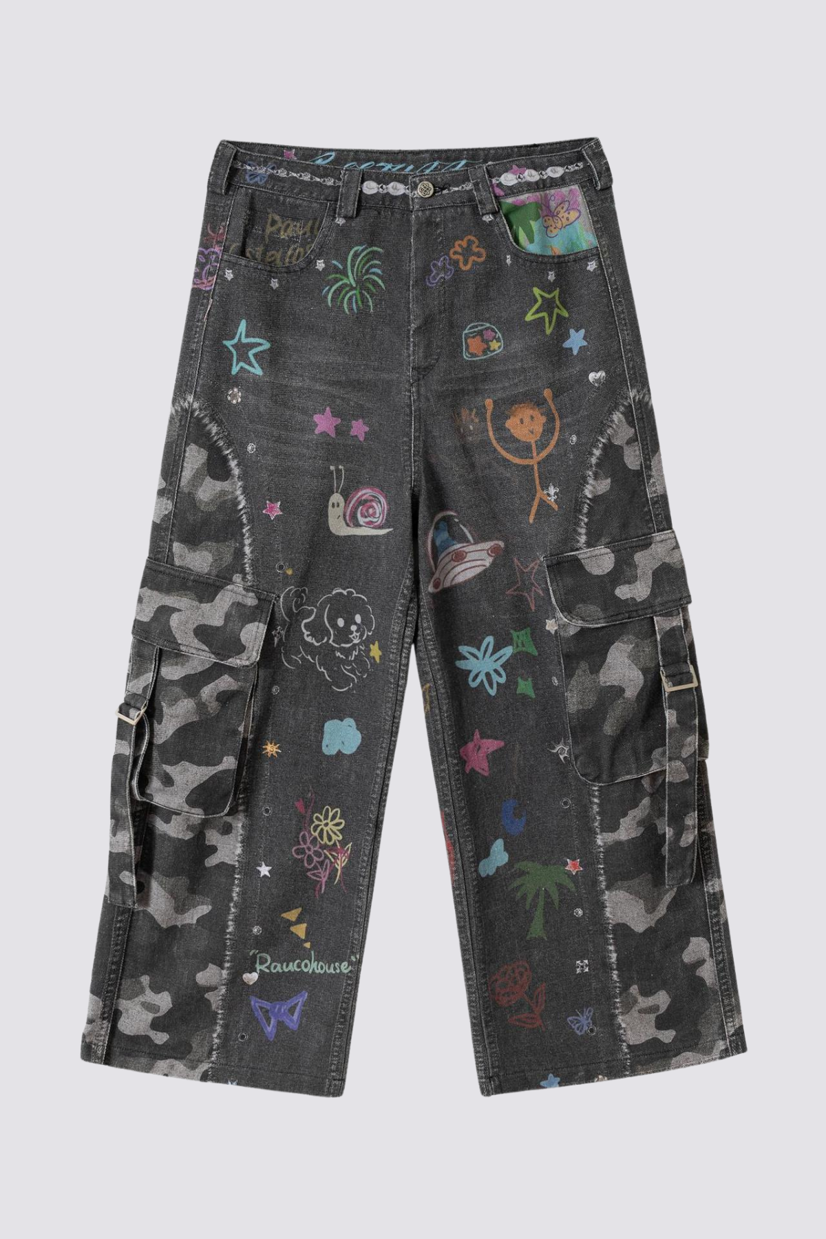 Neon Latch Graffiti Camouflage Wide Leg Jeans