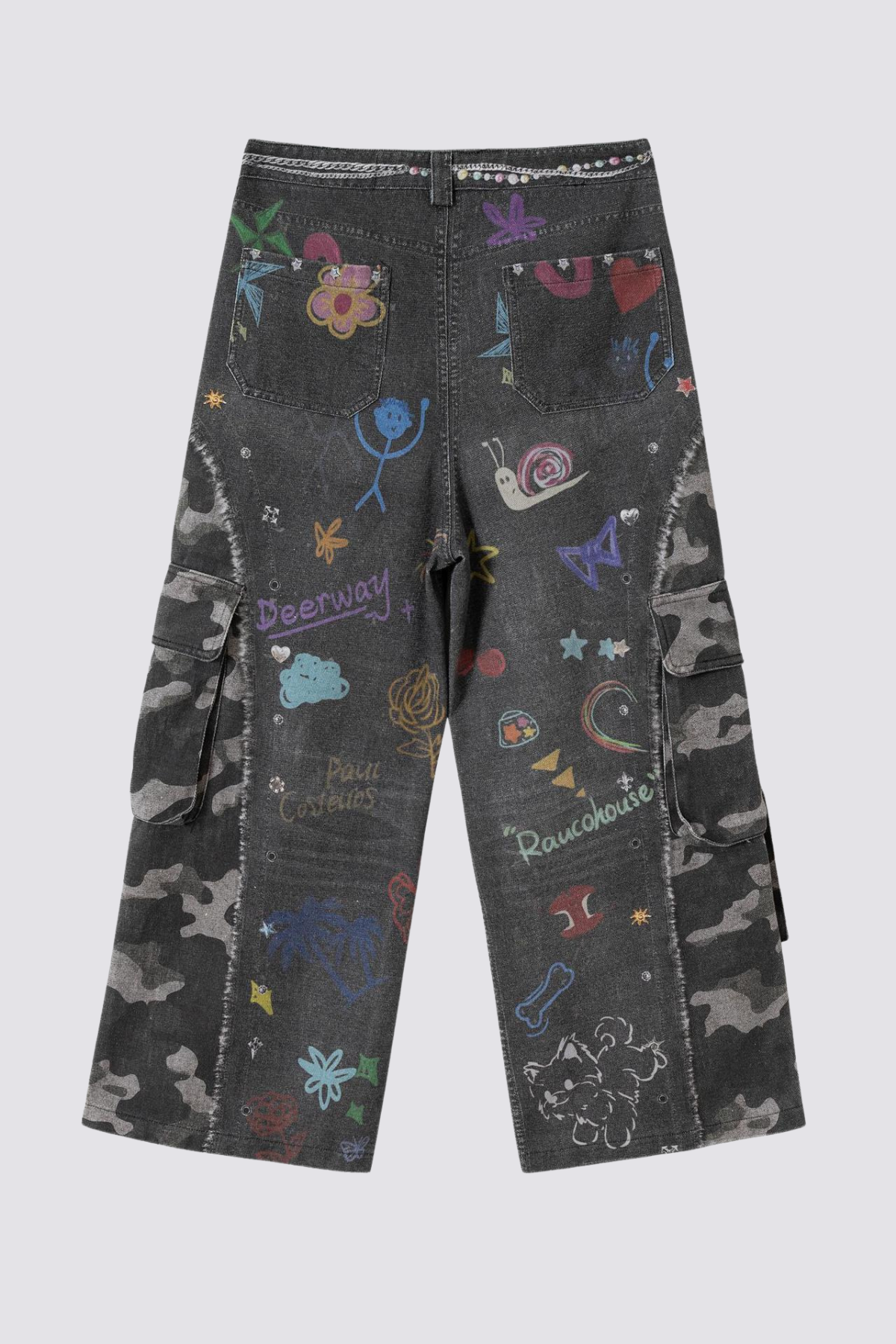 Neon Latch Graffiti Camouflage Wide Leg Jeans