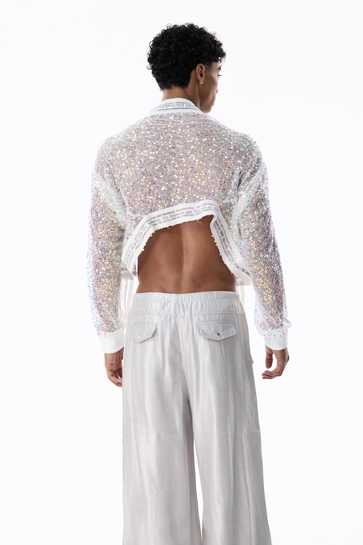 Net Alloy Sequin Crop Jacket White